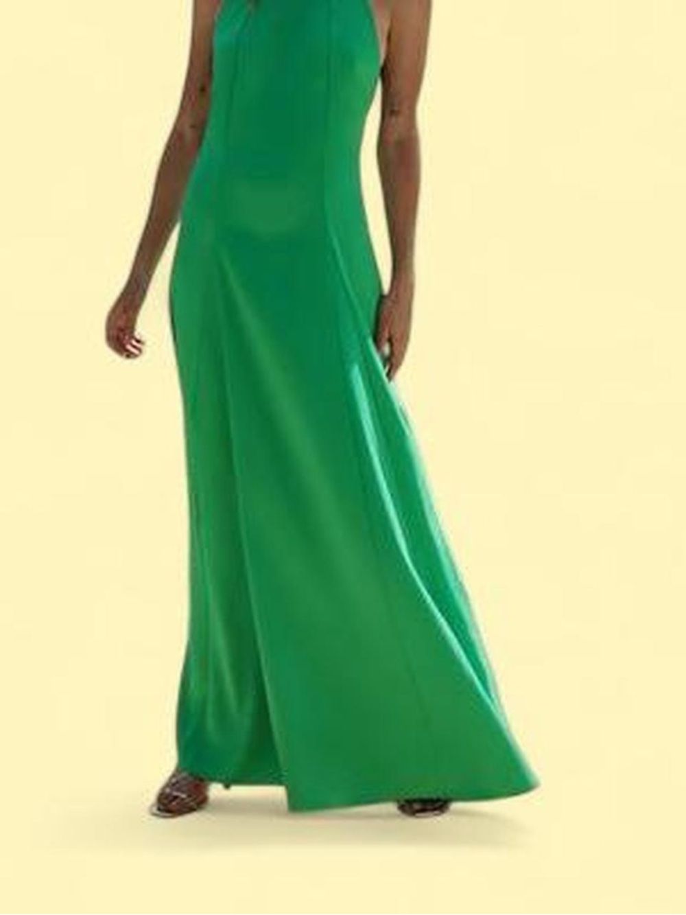 Elegant Satin Finish Green Halter Maxi Dress | Wedding Guest | Size Small | Zara